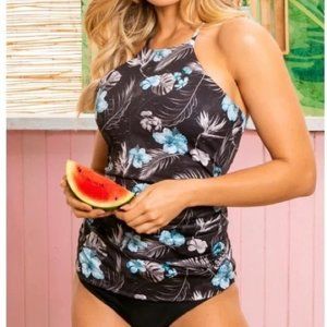 Azure High-Neck Strappy Tankini